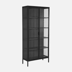 Aparador, vitrina de acero y vidrio templado con 2 puertas, 180cm