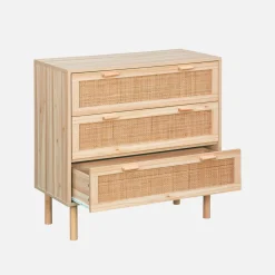 Arcón de 3 cajones con caña y efecto madera