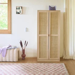 Armario de 2 puertas efecto caña y madera con espacio para colga
