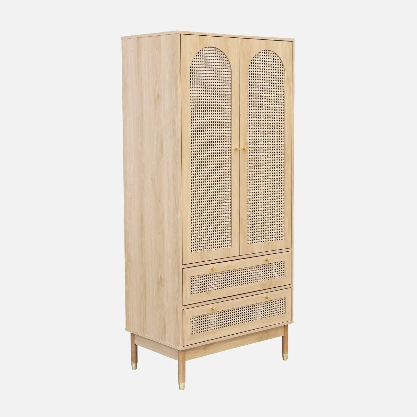 Armario de dos puertas y dos cajones con mimbre