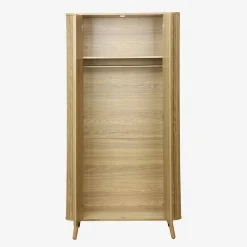 Armario efecto madera ranurada con estante y armario ropero