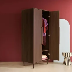 Armario vestidor con efecto madera, 2 puertas y barra para colgar
