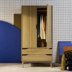 Armario vestidor vintage, decoración en madera, 2 puertas
