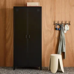 Armario/vestidor industrial de metal 2 puertas, 4 estantes, 1 barra para colgar