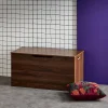 Banco arcón, final de cama con efecto de madera de nogal