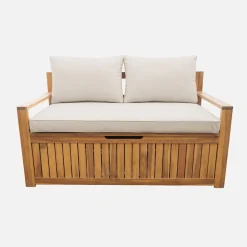 Banco baúl de jardín de madera de acacia con cojín 110L