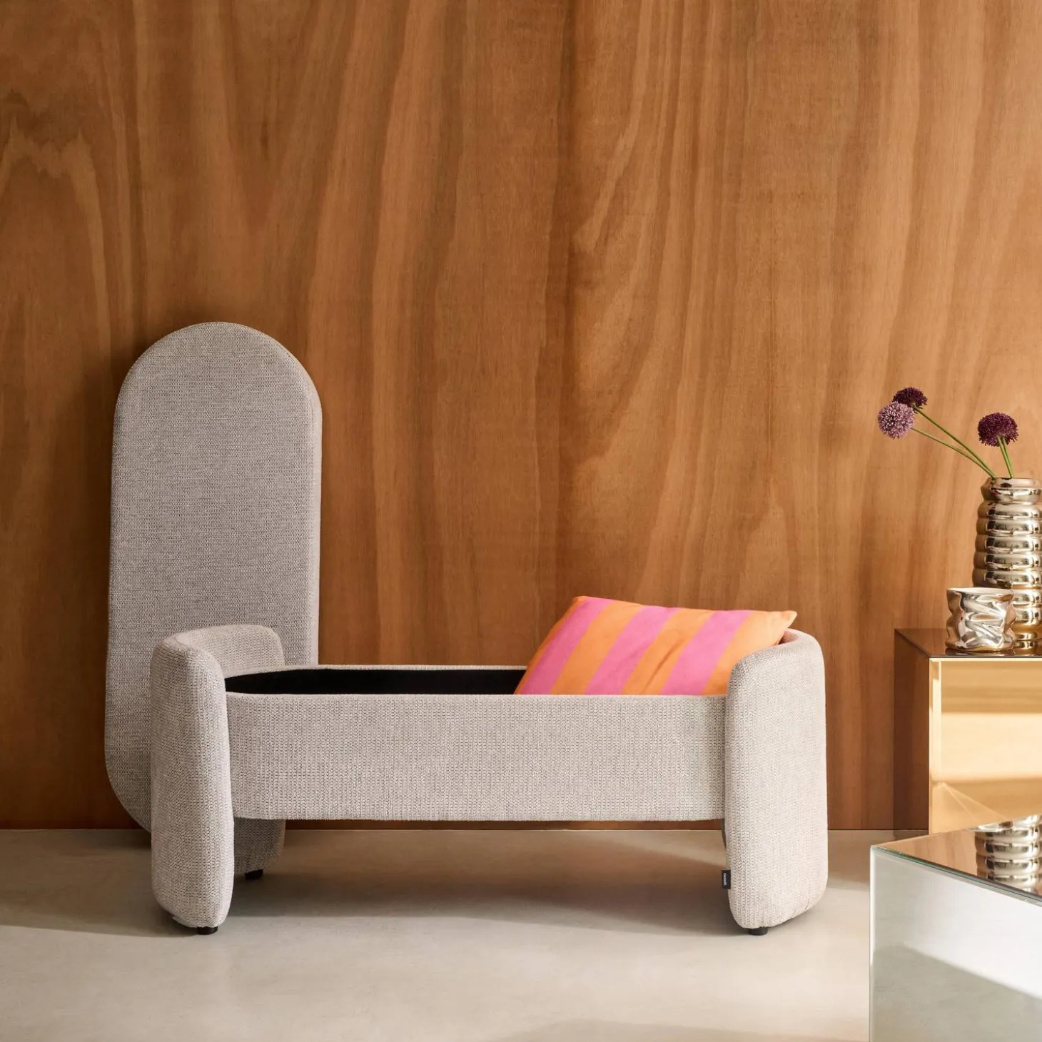 Banco baúl, pie de cama contemporáneo de tela simple