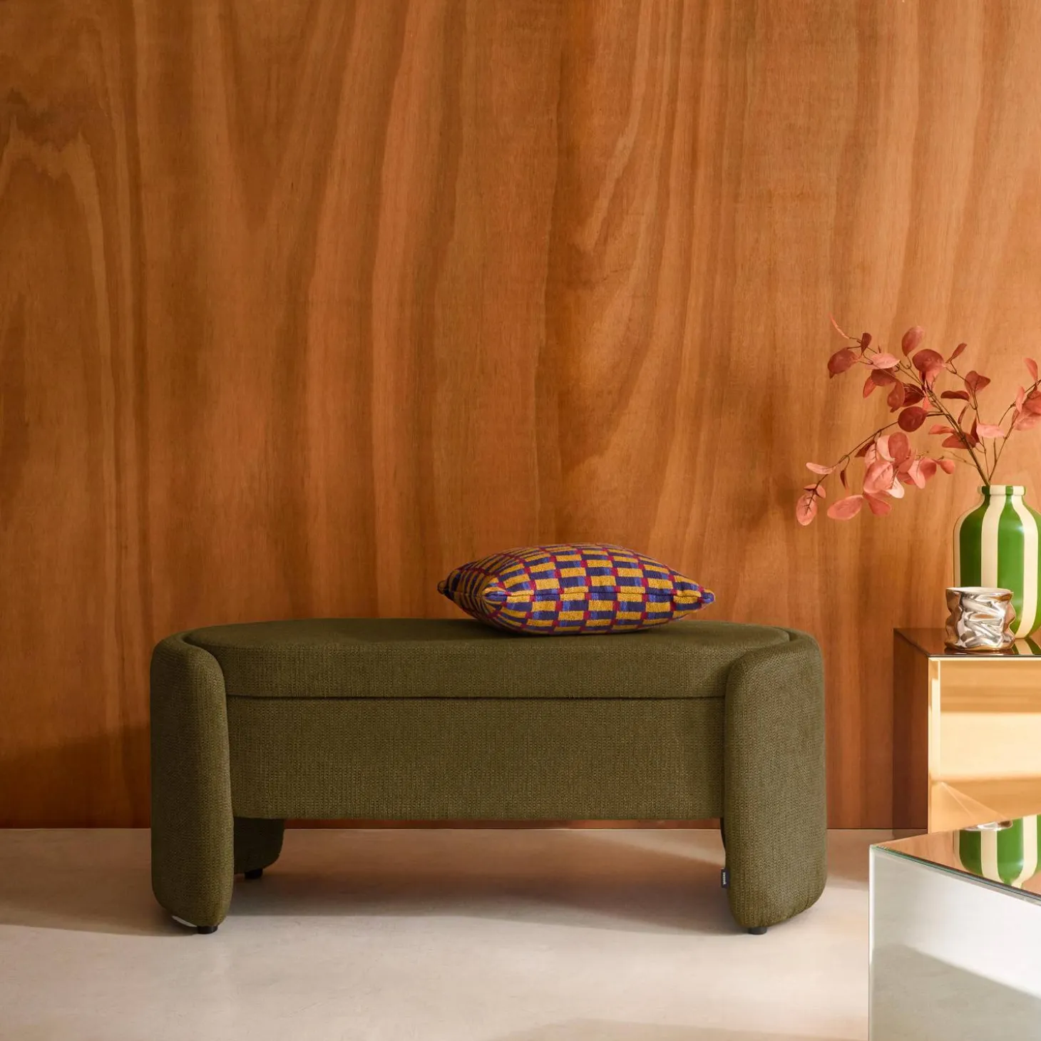 Banco baúl, pie de cama contemporáneo de tela simple