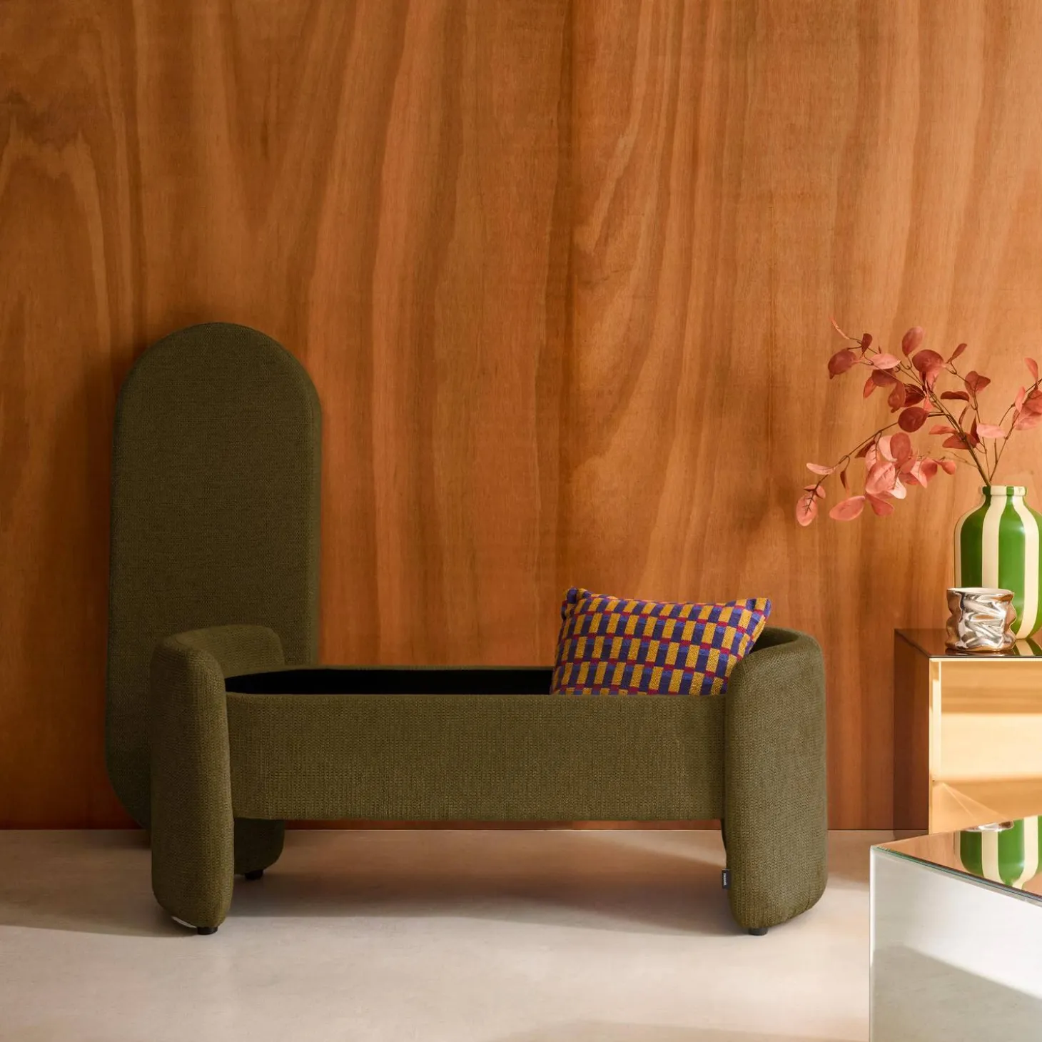 Banco baúl, pie de cama contemporáneo de tela simple