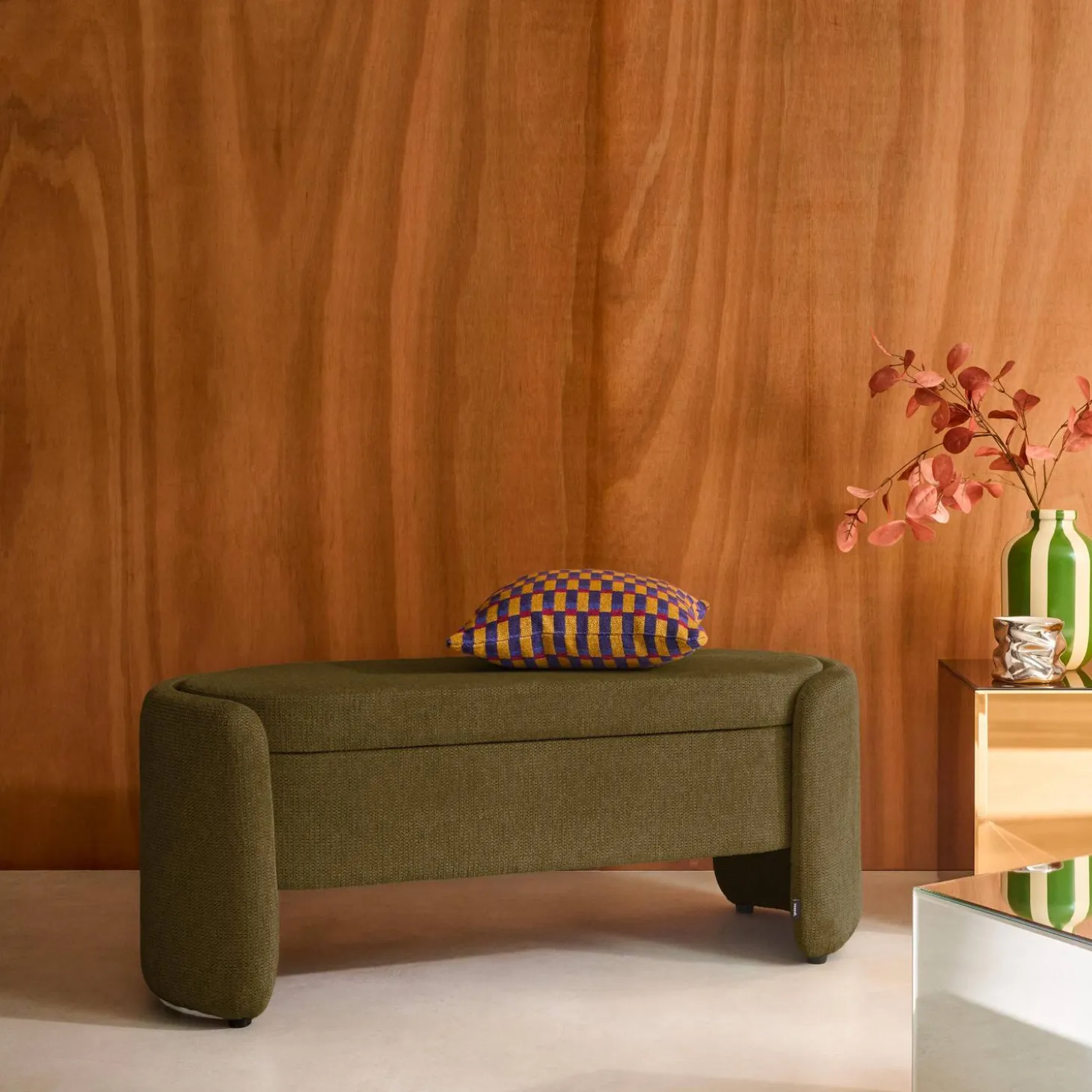 Banco baúl, pie de cama contemporáneo de tela simple