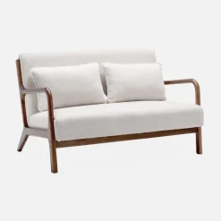 Banco de 2 plazas + sillón borreguito de madera de caucho teñida