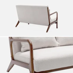 Banco de 2 plazas + sillón borreguito de madera de caucho teñida