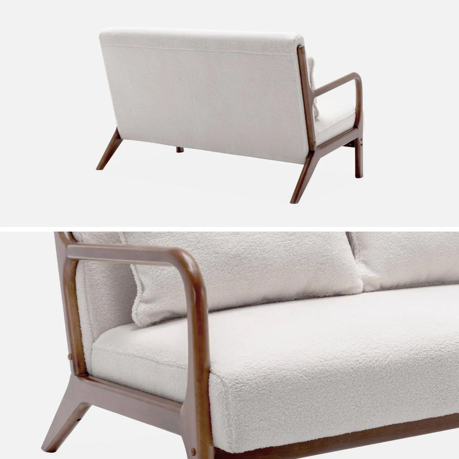 Banco de 2 plazas + sillón borreguito de madera de caucho teñida