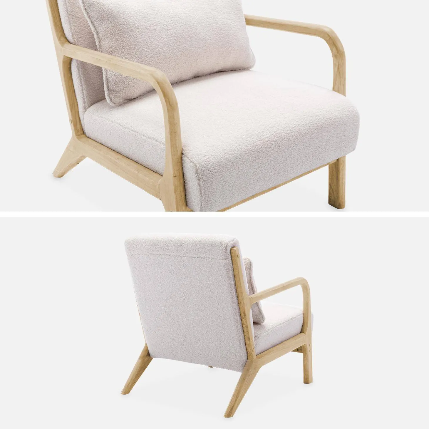 Banco de 2 plazas + sillón de madera con borreguito