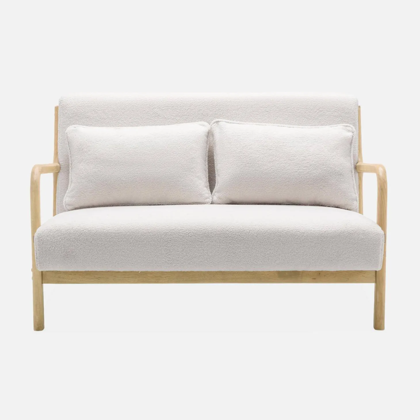 Banco de 2 plazas + sillón de madera con borreguito