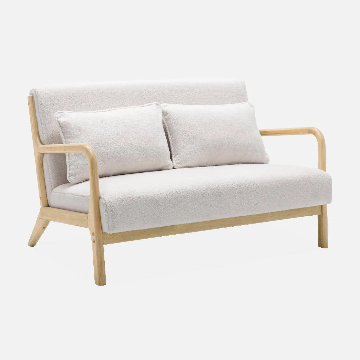 Banco de 2 plazas + sillón de madera con borreguito