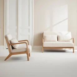 Banco de 2 plazas + sillón de madera con borreguito