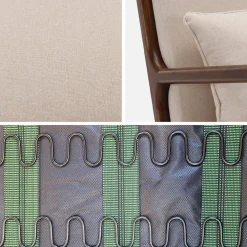 Banco de 2 plazas + sillón de tela beige, madera de hevea teñida madera oscura