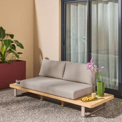 Banco de jardín de madera de acacia y aluminio para 2 plazas