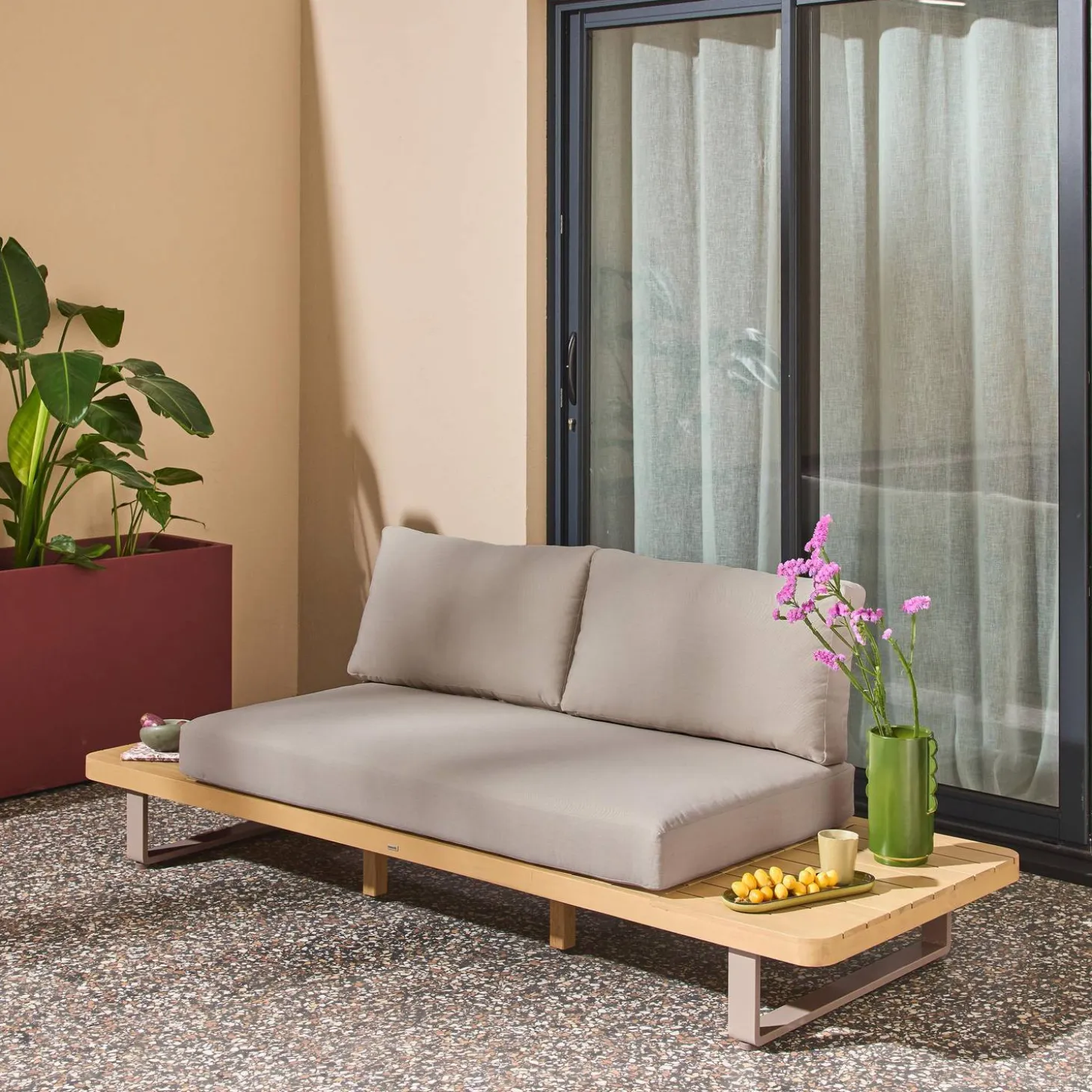 Banco de jardín de madera de acacia y aluminio para 2 plazas
