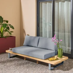 Banco de jardín de madera de acacia y aluminio para 2 plazas