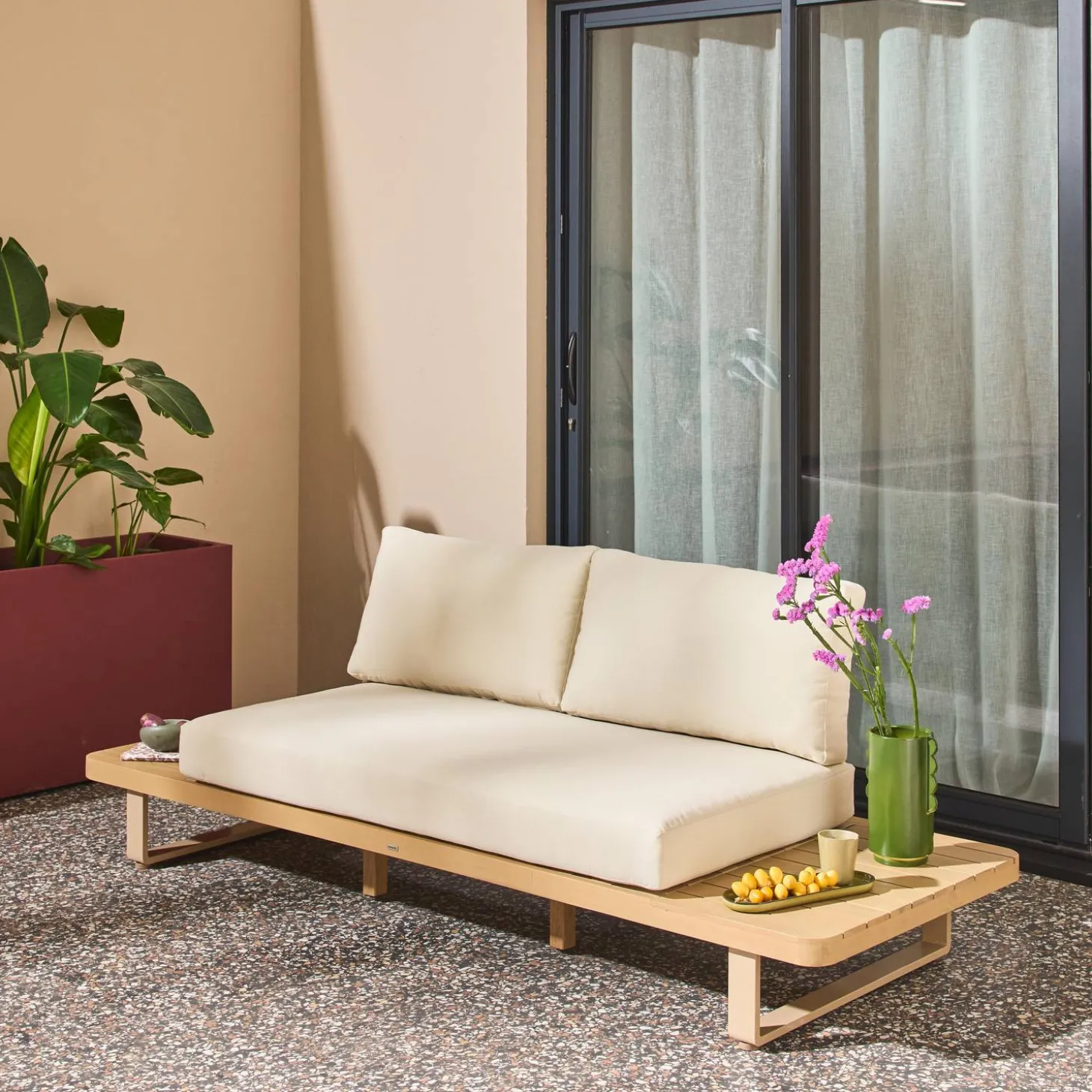 Banco de jardín de madera de acacia y aluminio para 2 plazas