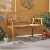 Banco exterior en madera de acacia con respaldo de caña, 2 plazas