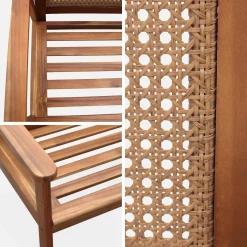 Banco exterior en madera de acacia con respaldo de caña, 2 plazas