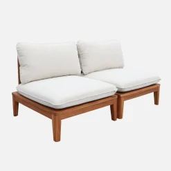 Banco modular de jardín de madera de acacia y borreguito, 2 plazas