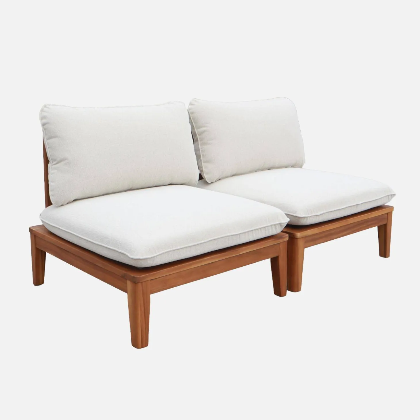 Banco modular de jardín de madera de acacia y borreguito, 2 plazas