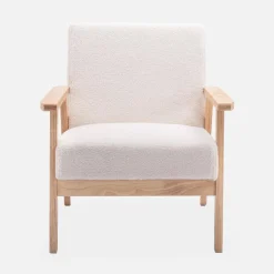 Banco y sillón borreguito y madera de caucho
