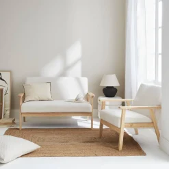 Banco y sillón borreguito y madera de caucho