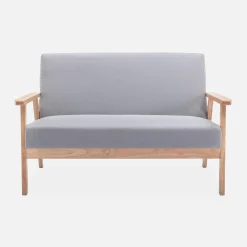 Banco y sillón de madera y tela, 3 plazas