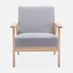 Banco y sillón de madera y tela, 3 plazas