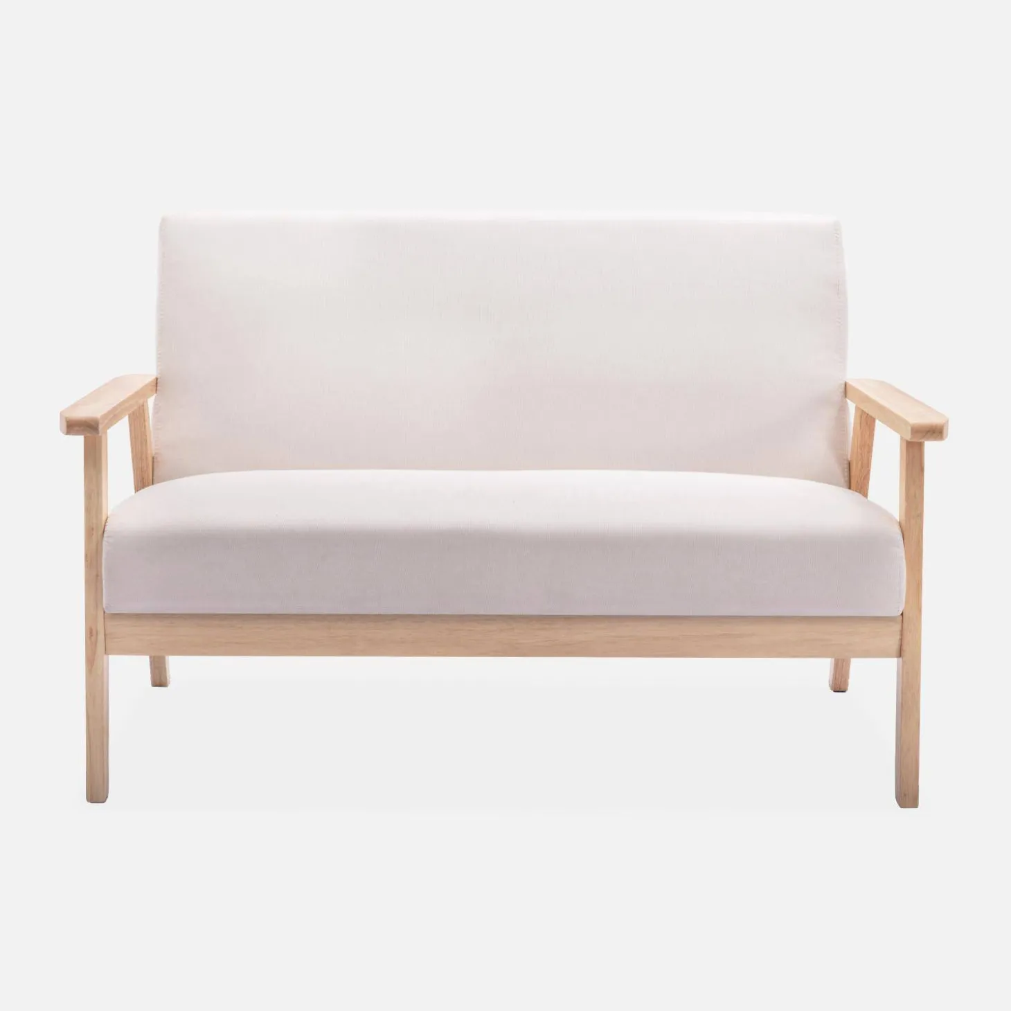 Banco y sillón de madera y tela, 3 plazas