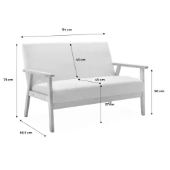 Banco y sillón de madera y tela, 3 plazas