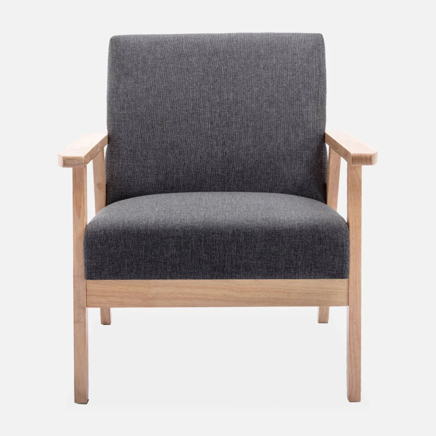 Banco y sillón de madera y tela, 3 plazas