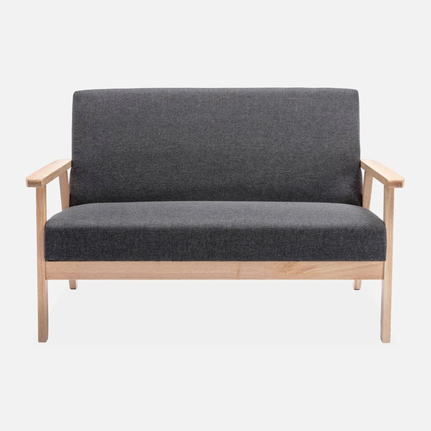 Banco y sillón de madera y tela, 3 plazas
