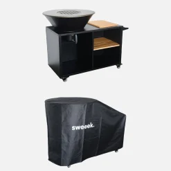 Barbacoa de brasero 80cm con mesa de servicio y funda de protección
