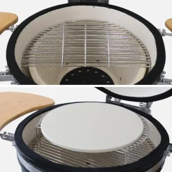 Barbacoa de carbón, parrilla y ahumador, cerámica Ø54,5cm con ruedas, estantes y funda
