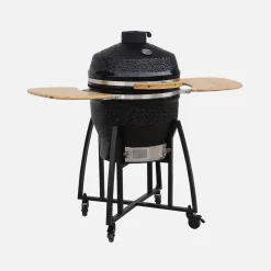 Barbacoa de carbón, parrilla y ahumador, cerámica Ø54,5cm con ruedas, estantes y funda