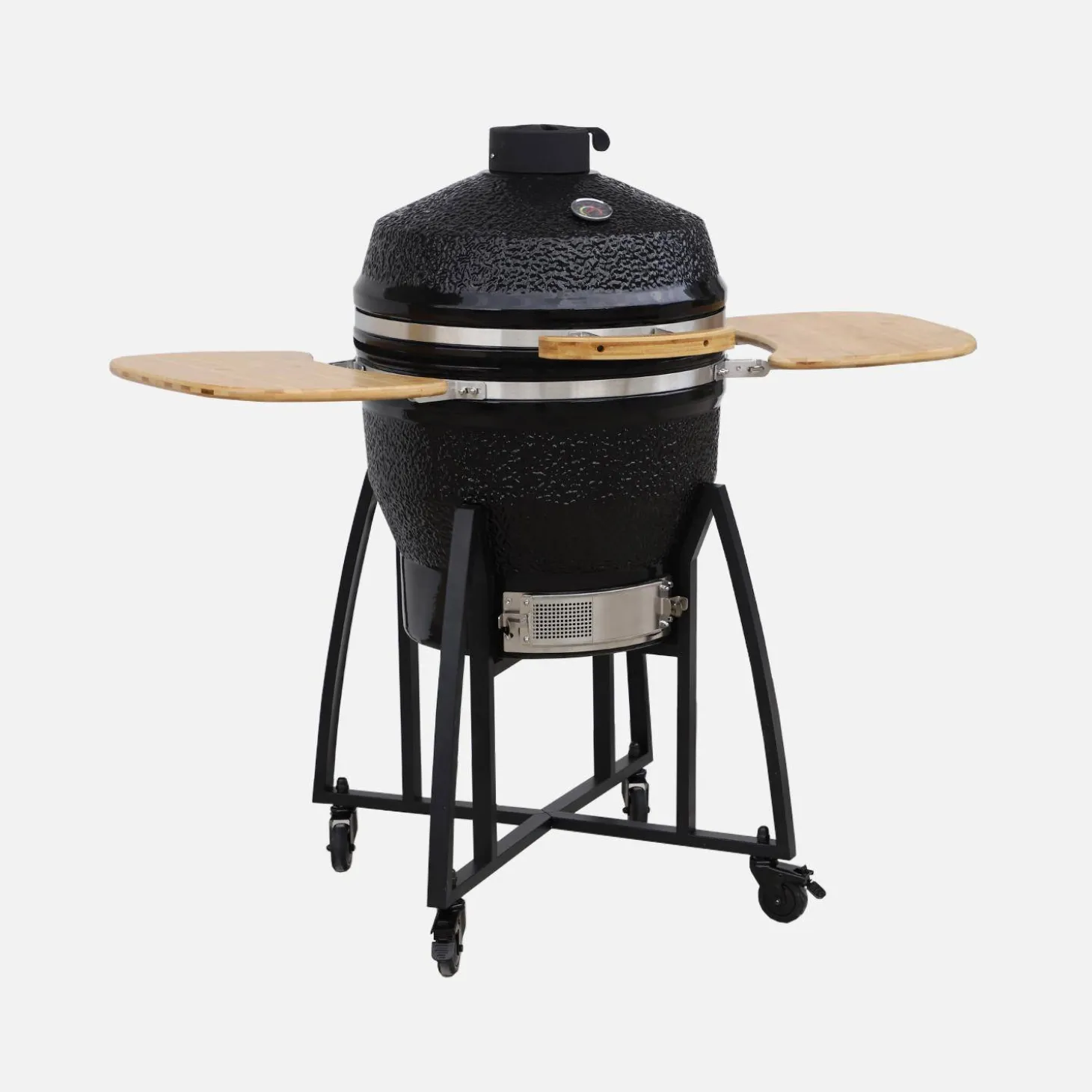 Barbacoa de carbón, parrilla y ahumador, cerámica Ø54,5cm con ruedas, estantes y funda