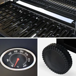Barbacoa de gas con 6 quemadores + 1 quemador lateral con ruedas, estantes, termómetro y funda