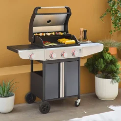 Barbacoa de gas con 3 quemadores con 1 quemador lateral