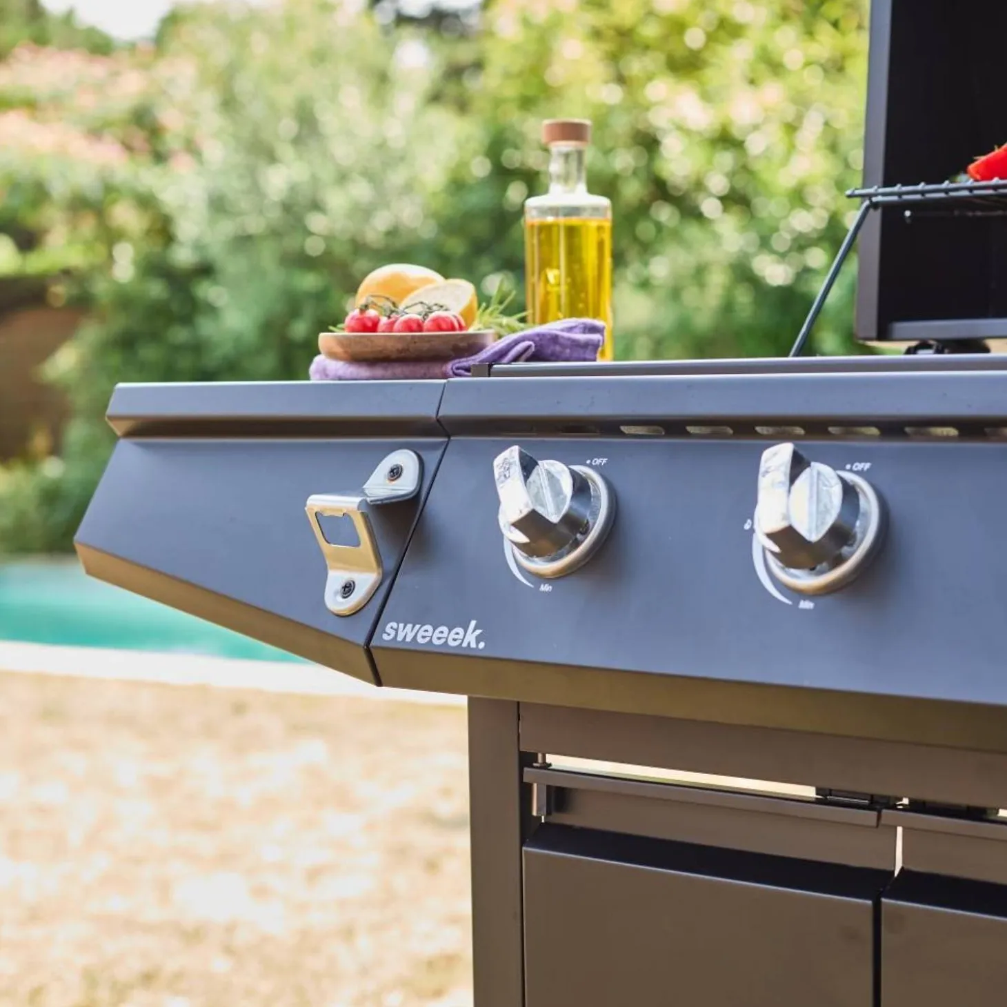 Barbacoa de gas con 3 quemadores y 1 quemador lateral