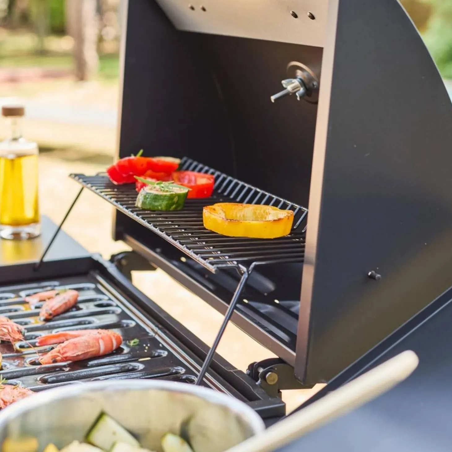Barbacoa de gas con 3 quemadores y 1 quemador lateral
