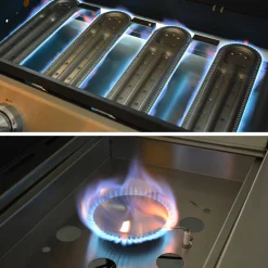 Barbacoa de gas con 4 quemadores + 1 fuego lateral, cocina exterior con fregadero y funda