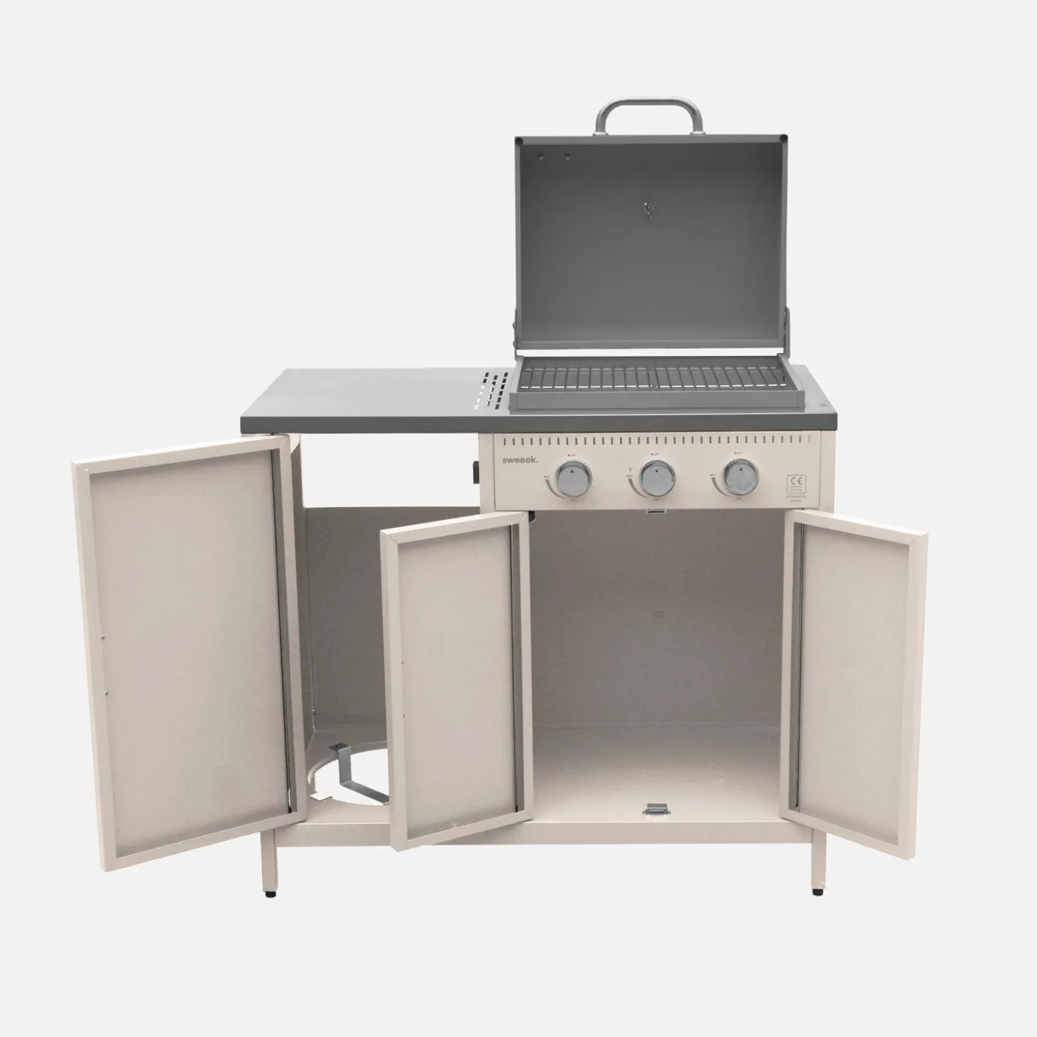 Barbacoa de gas con 3 quemadores, 3 puertas y termómetro