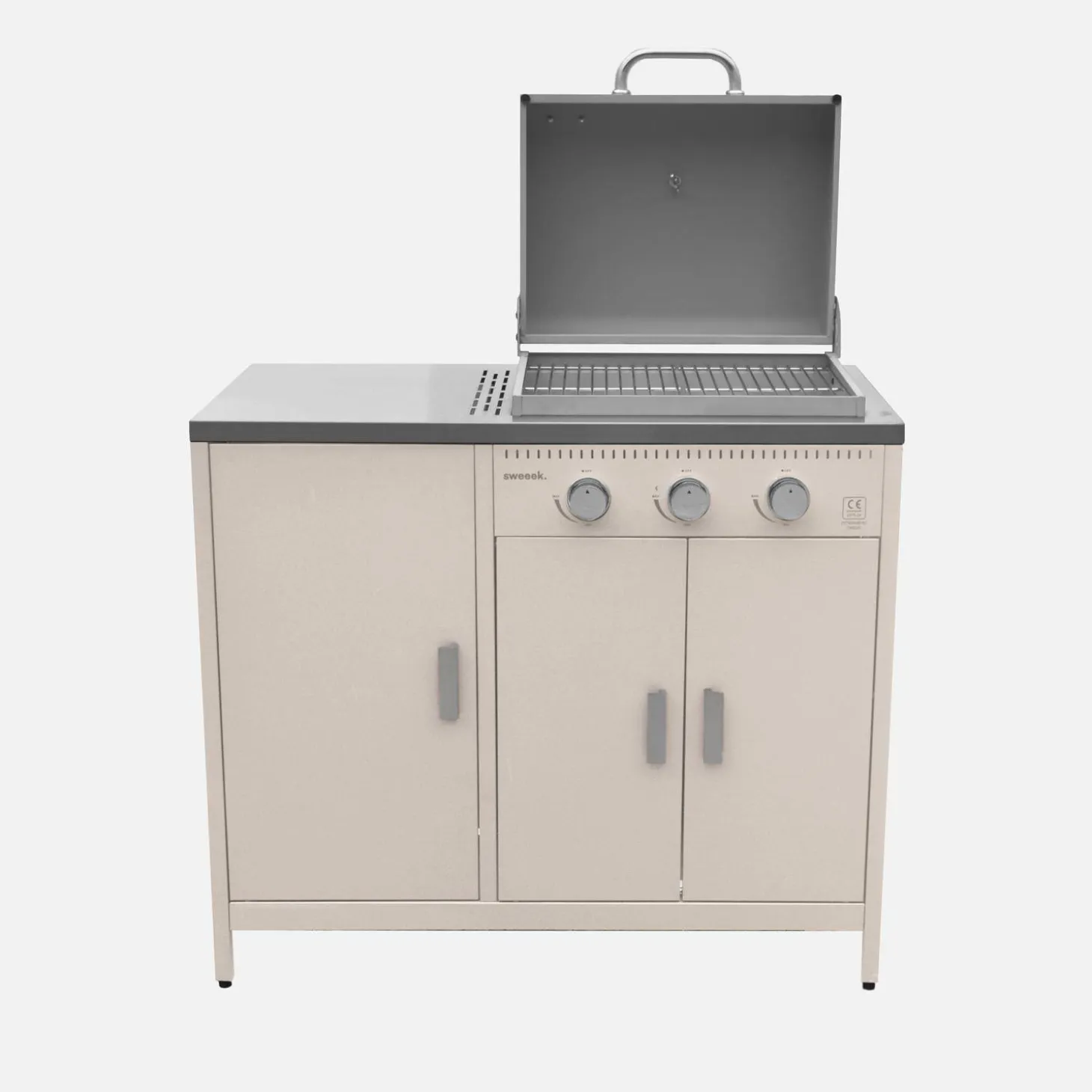 Barbacoa de gas con 3 quemadores, 3 puertas y termómetro