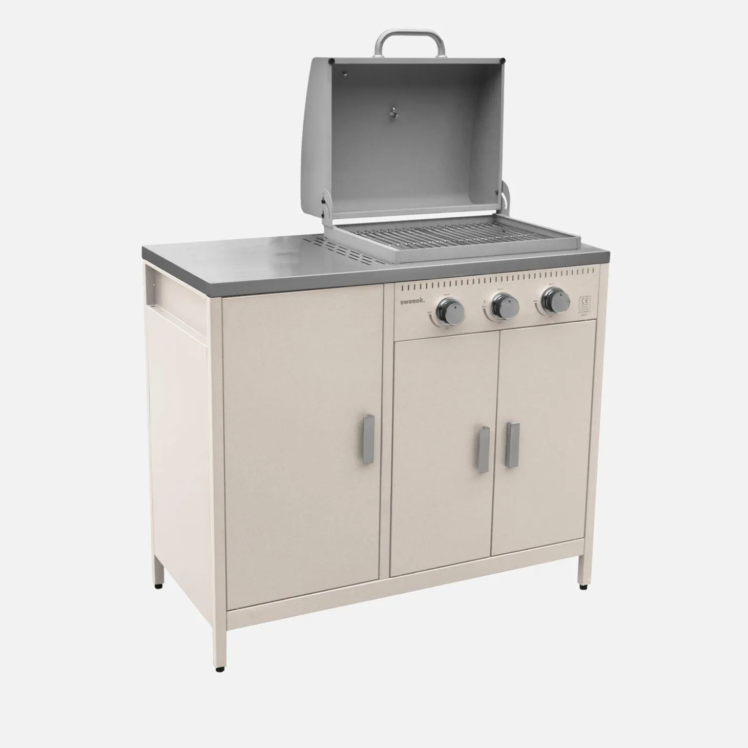 Barbacoa de gas con 3 quemadores, 3 puertas y termómetro